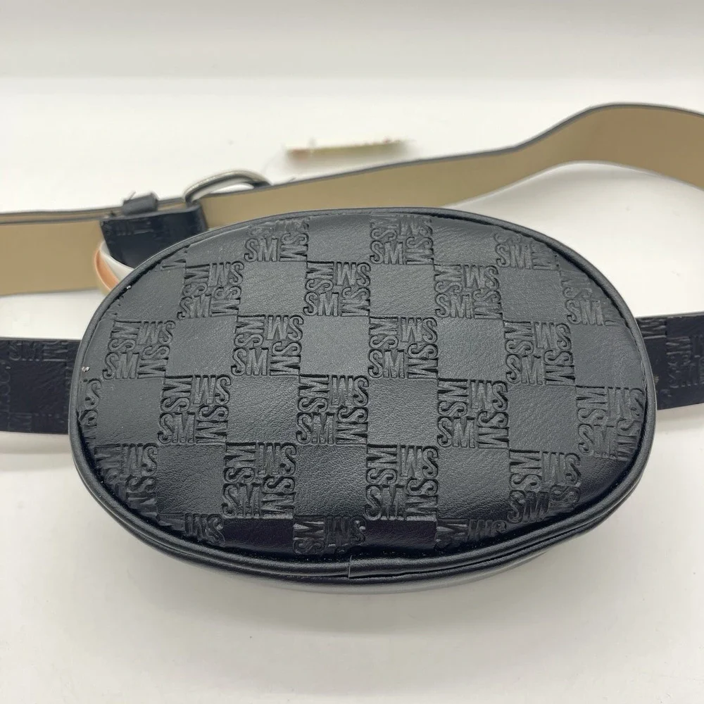 Steve‎ Madden Size 1X Monogram Belt Bag Balck SM83470P Quilted Block Pattern